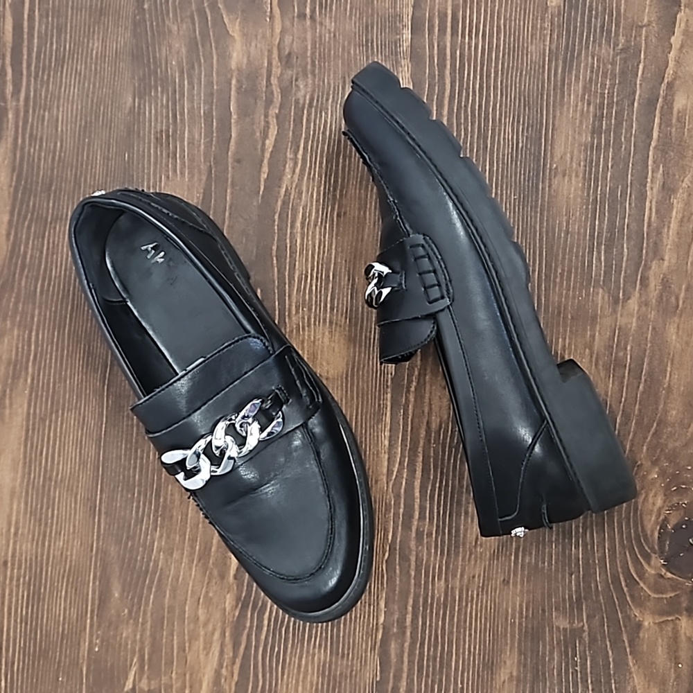 Anne Klein Black Eunice Chain Chunky Loafer - Size 8 1/2